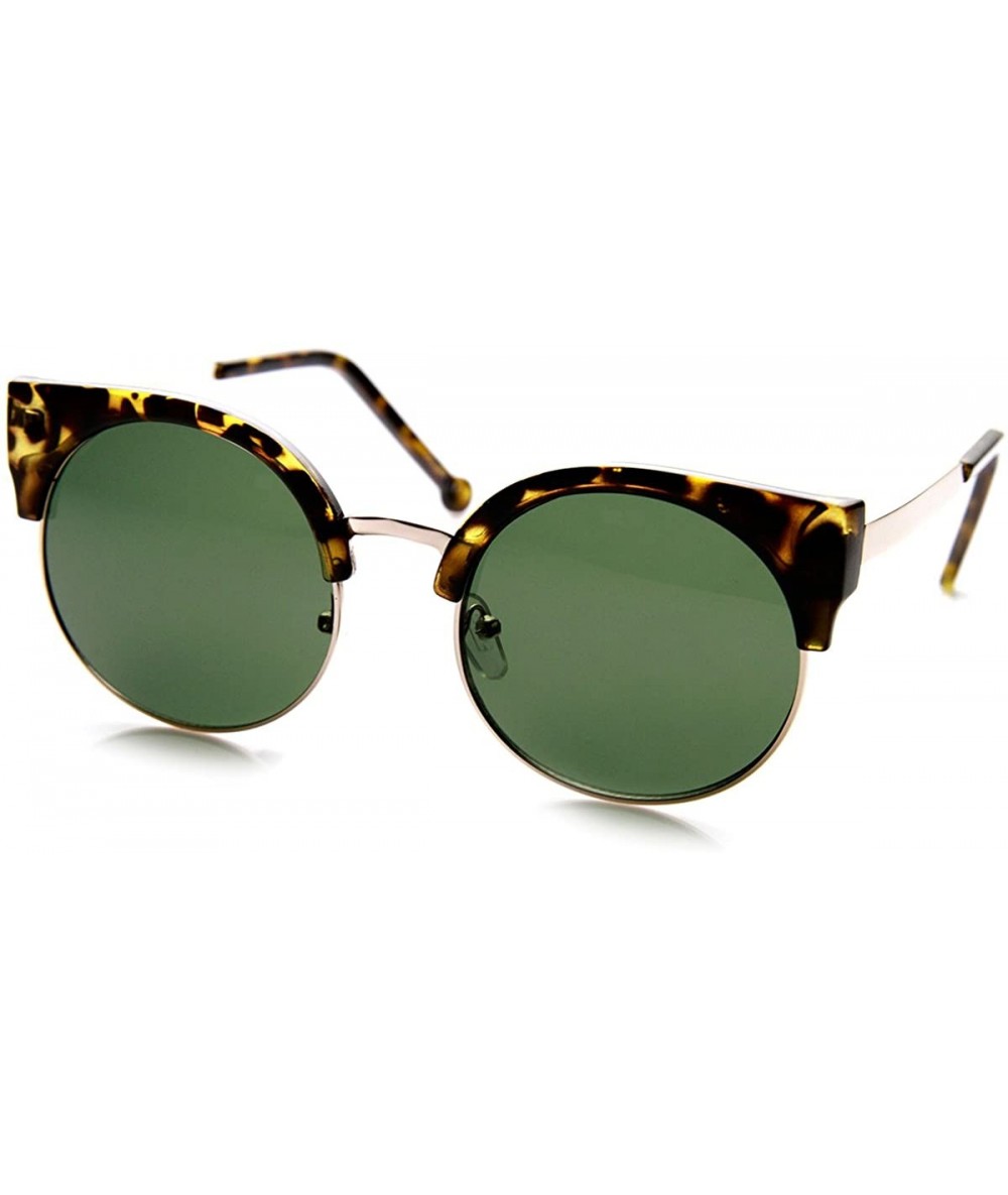 Cat Eye Classic Round Half Frame Metal Temple Circle Cat Eye Sunglasses - Tortoise-gold Green - C411V1AAVLB $22.09