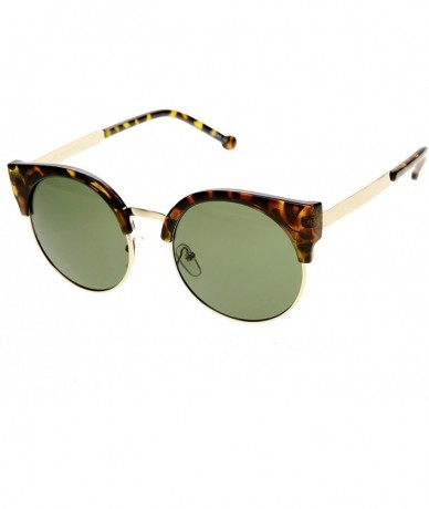 Cat Eye Classic Round Half Frame Metal Temple Circle Cat Eye Sunglasses - Tortoise-gold Green - C411V1AAVLB $22.09