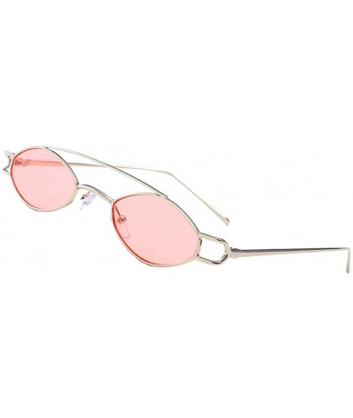 Oval Elliptical Sunglasses Classic Metal Vintage Oval Women Fashion Shade - Silver Frame Light Powder - C718ZG4ZHQS $18.62