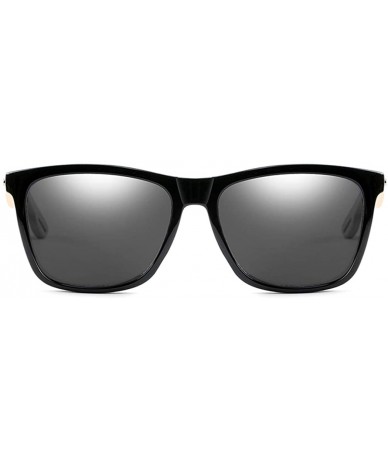 Square Bamboo Wood Arms Sunglasses Women Men Classic Square Driving Glasses - Bright Black Grey - CO192I4A83Z $26.63