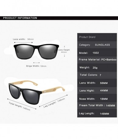 Square Bamboo Wood Arms Sunglasses Women Men Classic Square Driving Glasses - Bright Black Grey - CO192I4A83Z $26.63