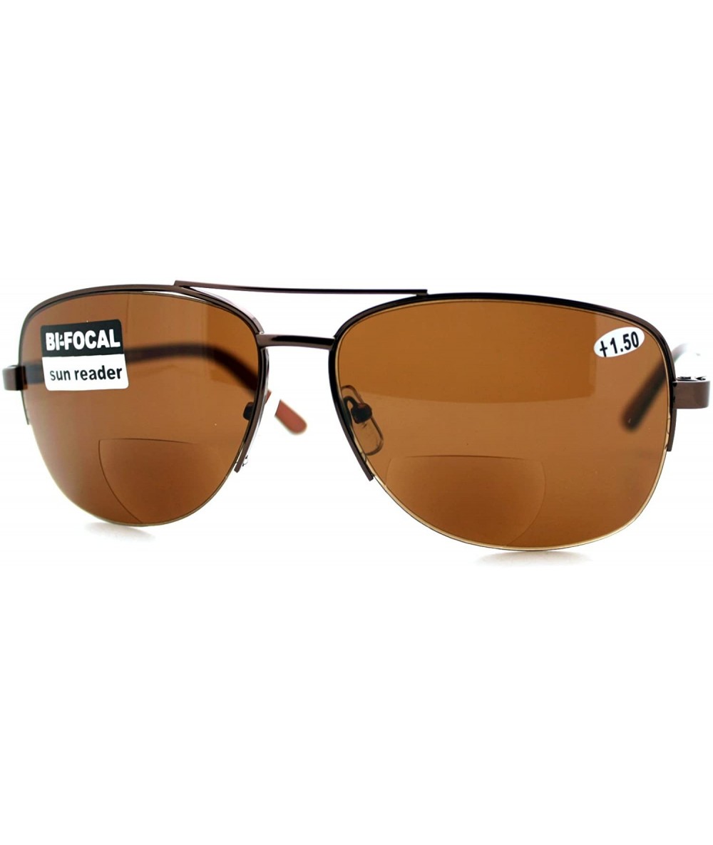 Aviator Bifocal Magnification Lens Sunglasses Mens Half Rim Aviator Tinted Reader - Brown - CV1854LLM9D $18.46