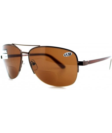 Aviator Bifocal Magnification Lens Sunglasses Mens Half Rim Aviator Tinted Reader - Brown - CV1854LLM9D $18.46