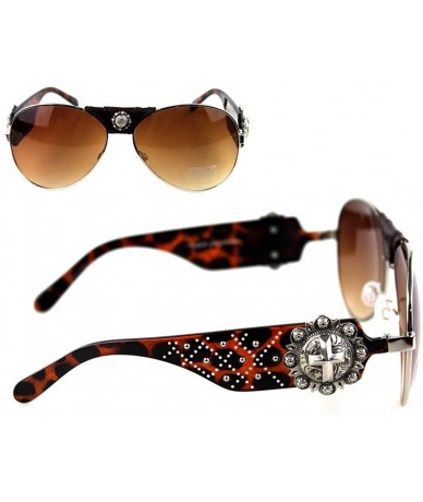 Aviator Cross Concho Aviator Womens Western Sunglasses + Case - Leopard Cheetah - CY18TGKMDKS $48.88