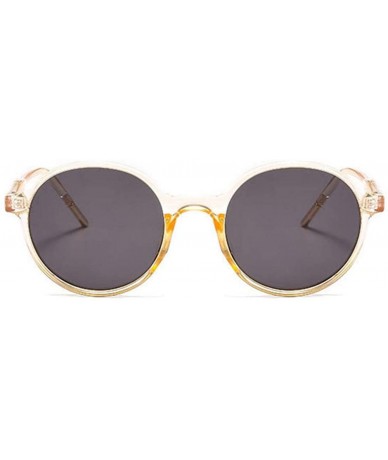 Round Women Fashion Eyewear Round Beach Sunglasses with Case UV400 Protection - Champagne Frame/Grey Lens - CF18WU6O2Z9 $38.43