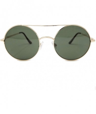 Round Vintage Retro Round Circle frame Crossbar Sunglasses IL1016 - Gold/ Green - CD18LEI9ZK3 $22.38