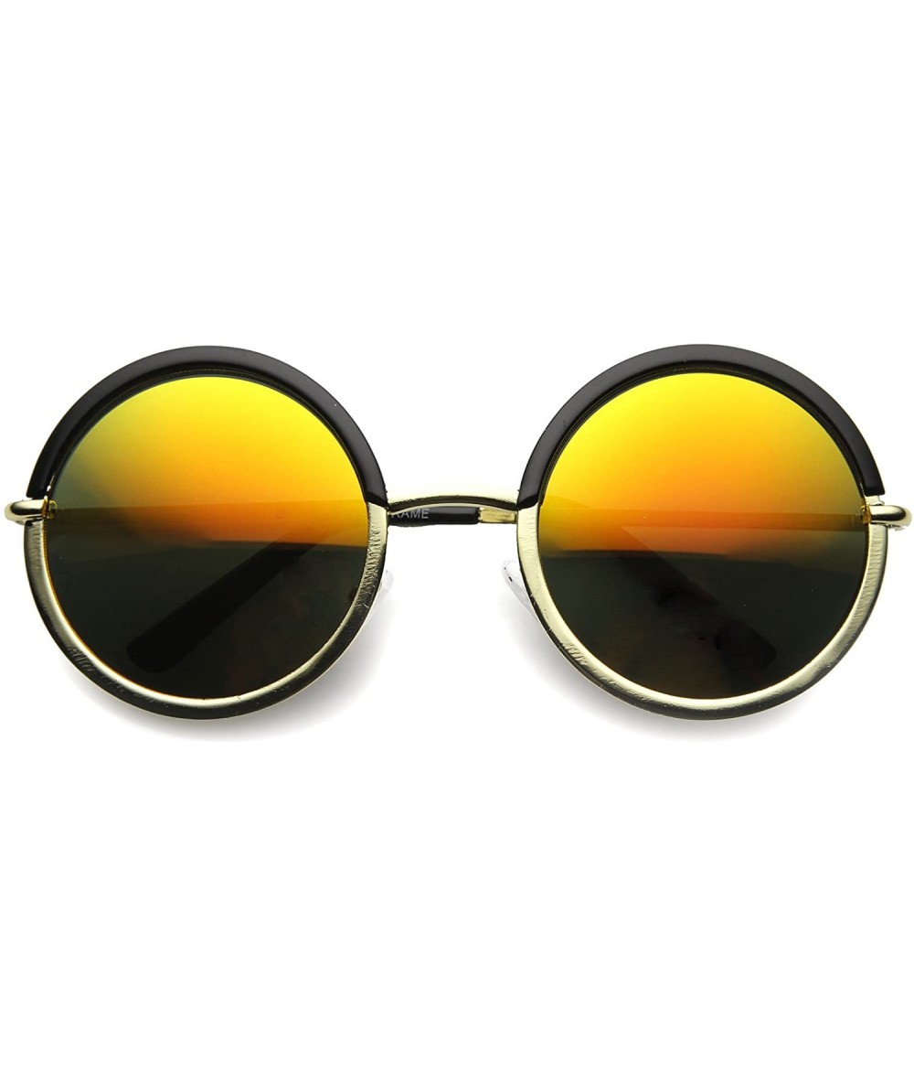 Round Women's Oversize Two Tone Flash Mirrored Lens Circle Round Sunglasses 55mm - Black-gold / Fire - CW124K96FC5 $22.13