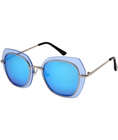 Shield Modern irregular Shaped Sunglasses Full Mirrored Lens M3163-FLRV - Silver Frame/Blue Mirrored Lens - CO187ITOKOI $19.77