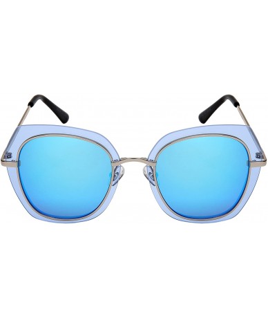 Shield Modern irregular Shaped Sunglasses Full Mirrored Lens M3163-FLRV - Silver Frame/Blue Mirrored Lens - CO187ITOKOI $19.77