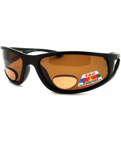 Rectangular Mens Wrap Around Sport Sunglasses Polarized Plus Bifocal Reading Lens Black - Black (Brown) - C7188UYARD6 $18.22