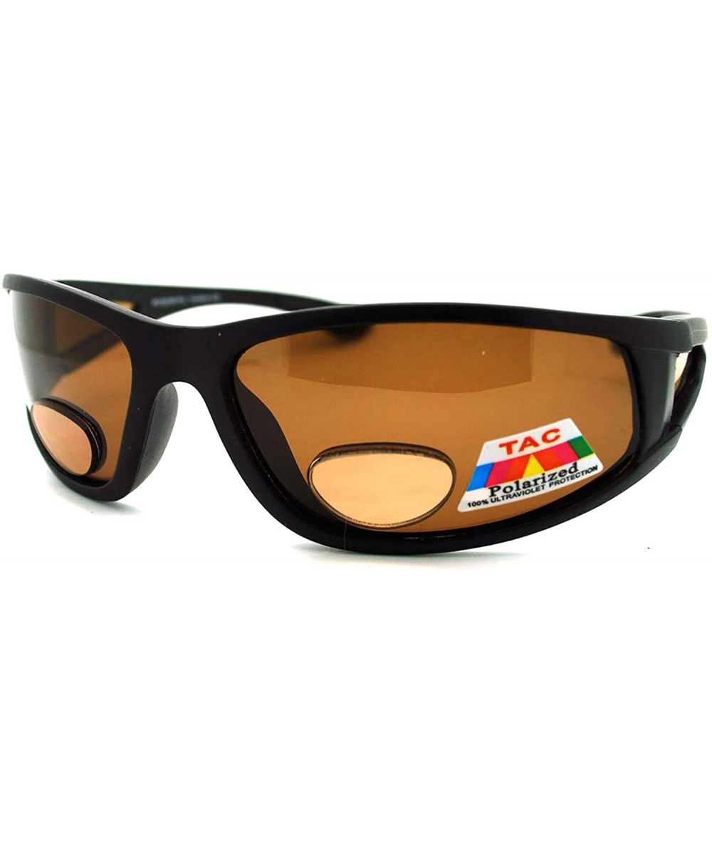 Rectangular Mens Wrap Around Sport Sunglasses Polarized Plus Bifocal Reading Lens Black - Black (Brown) - C7188UYARD6 $18.22