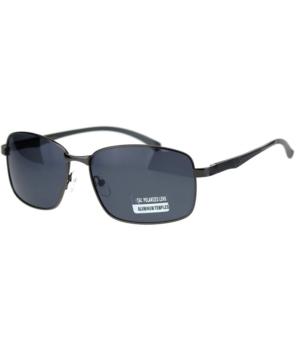 Rectangular TAC Polarized Lens Mens Rectangular Sunglasses Aluminum Temple Spring Hinge - Gunmetal (Black) - C51923CXMUL $23.14