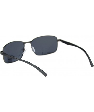 Rectangular TAC Polarized Lens Mens Rectangular Sunglasses Aluminum Temple Spring Hinge - Gunmetal (Black) - C51923CXMUL $23.14