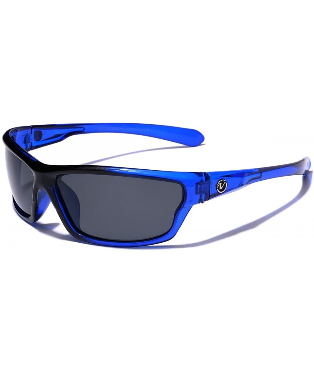 Goggle Polarized Wrap Around Sport Sunglasses - Crystal Blue - Smoke - CK196R5MQ4A $22.28