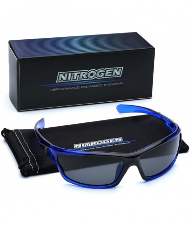 Goggle Polarized Wrap Around Sport Sunglasses - Crystal Blue - Smoke - CK196R5MQ4A $22.28