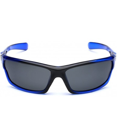 Goggle Polarized Wrap Around Sport Sunglasses - Crystal Blue - Smoke - CK196R5MQ4A $22.28