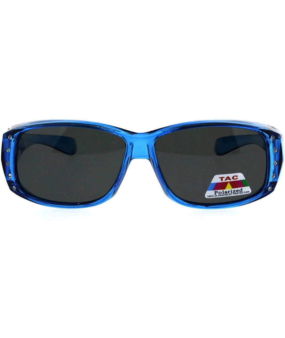 Square Polarized 56mm Rhinestone Trim Translucent Plastic Rectangular Fit Over Sunglasses - Blue - C218GTY4TGG $23.46