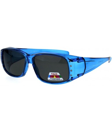 Square Polarized 56mm Rhinestone Trim Translucent Plastic Rectangular Fit Over Sunglasses - Blue - C218GTY4TGG $23.46