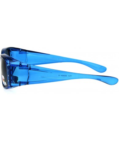 Square Polarized 56mm Rhinestone Trim Translucent Plastic Rectangular Fit Over Sunglasses - Blue - C218GTY4TGG $23.46