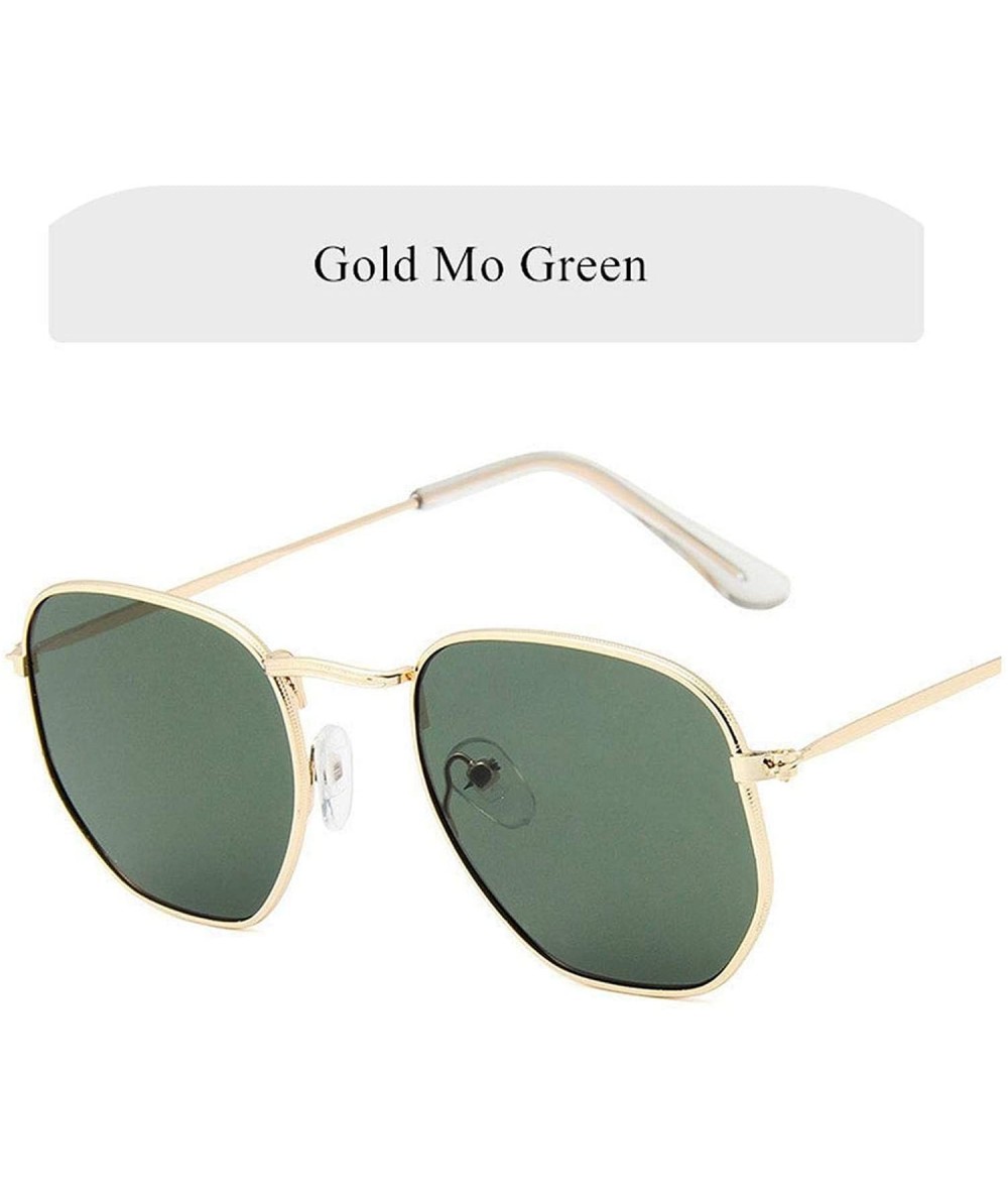 Goggle Vintage Polygon Sunglasses Women Men Metal Frame Sun Glasses UV400 Luxury Polygonal Sunglass - Gold Mo Green - C619852...