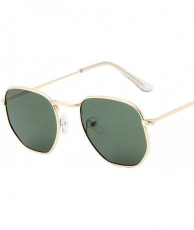 Goggle Vintage Polygon Sunglasses Women Men Metal Frame Sun Glasses UV400 Luxury Polygonal Sunglass - Gold Mo Green - C619852...