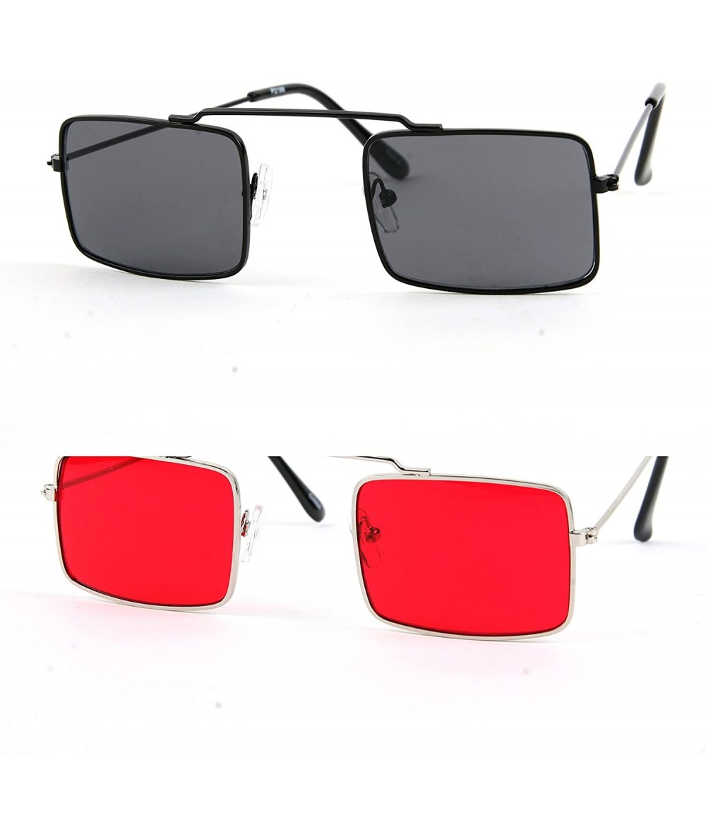 Square Hippie Retro Square Gothic Vampire Sunglasses P2196 (2PCS) - 2 Pcs Black-smoke Lens & Silver-magenta Lens - CQ12EXHZUC...