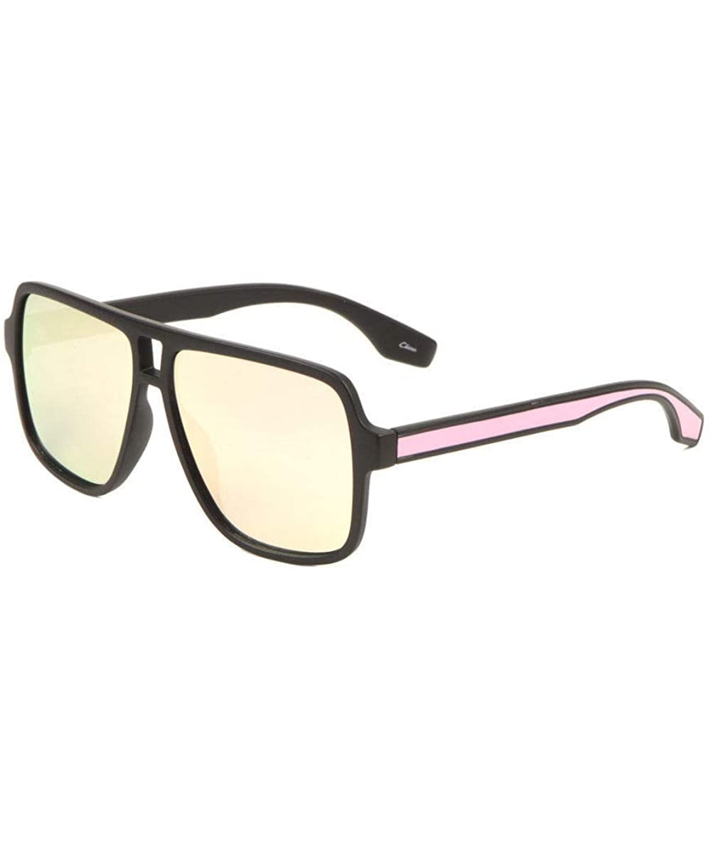 Square Sleek Square Flat Top Retro Aviator Sunglasses - Black & Pink Frame - CO18WE0U0OI $19.53