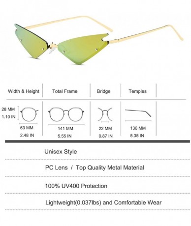 Cat Eye Small Cateye Sunglasses Futuristic Rimless Mirrored Lens - Gold Mirrored Lens - CK18T6HA5C5 $26.04