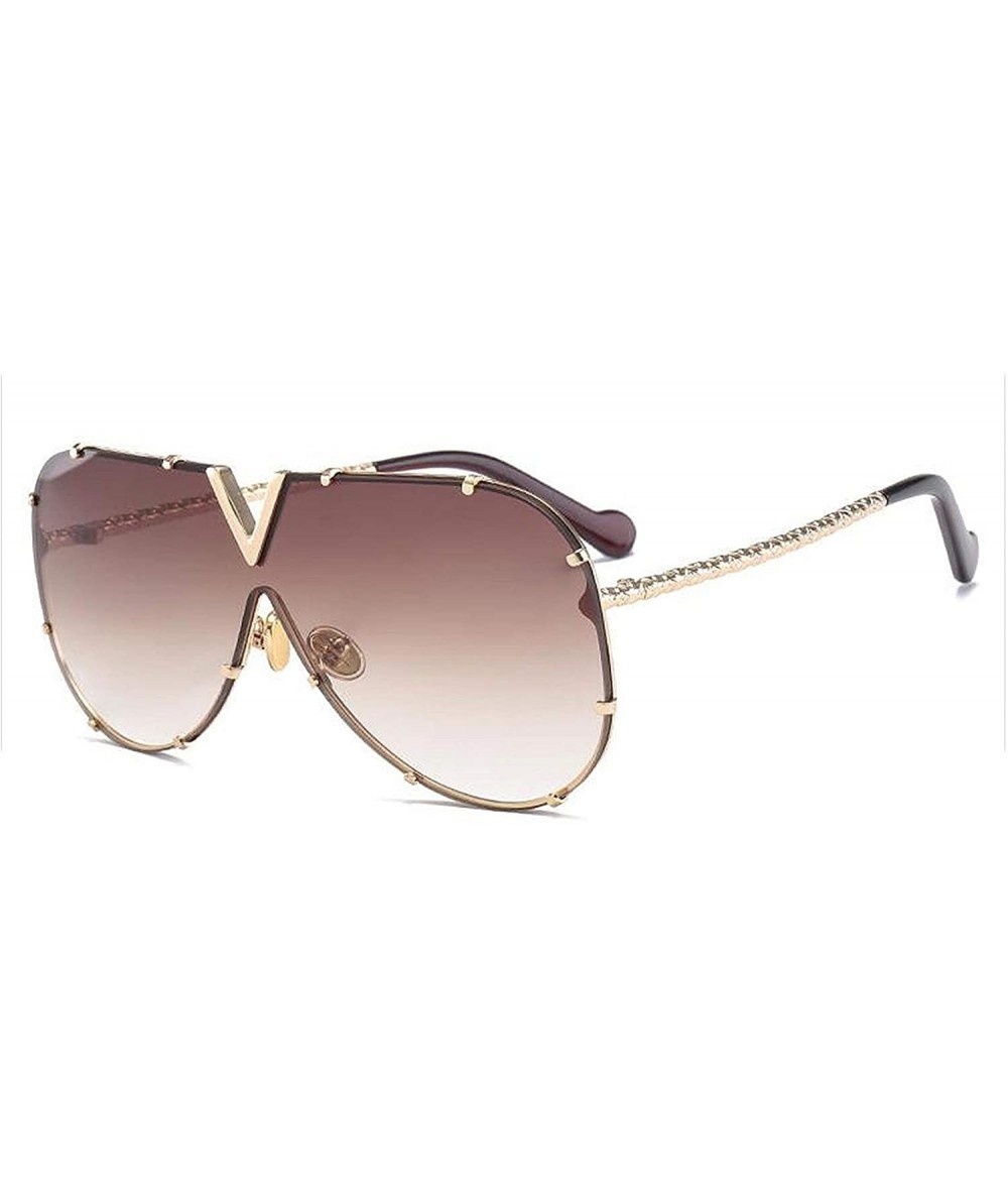 Oversized Luxury Rivet Pilot Sunglasses Women Men 2018 Oversized One Piece Sunglass Metal Big Frame Shades UV400 Oculos - C71...