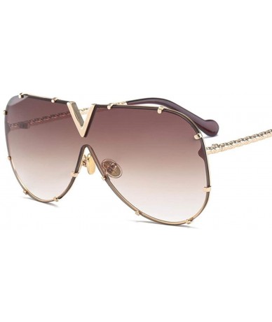 Oversized Luxury Rivet Pilot Sunglasses Women Men 2018 Oversized One Piece Sunglass Metal Big Frame Shades UV400 Oculos - C71...