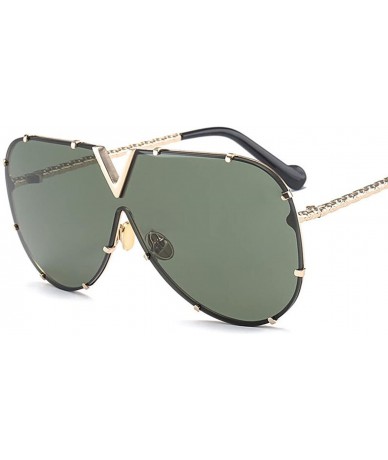 Oversized Luxury Rivet Pilot Sunglasses Women Men 2018 Oversized One Piece Sunglass Metal Big Frame Shades UV400 Oculos - C71...