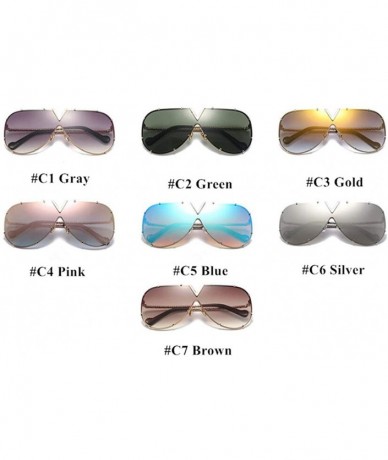 Oversized Luxury Rivet Pilot Sunglasses Women Men 2018 Oversized One Piece Sunglass Metal Big Frame Shades UV400 Oculos - C71...