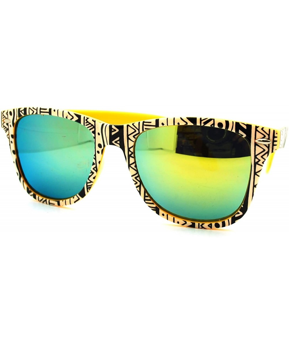 Square Aztec Tribal Print Square Sunglasses Multicolor Mirror Lens - Yellow - CT11PELTCMT $19.82