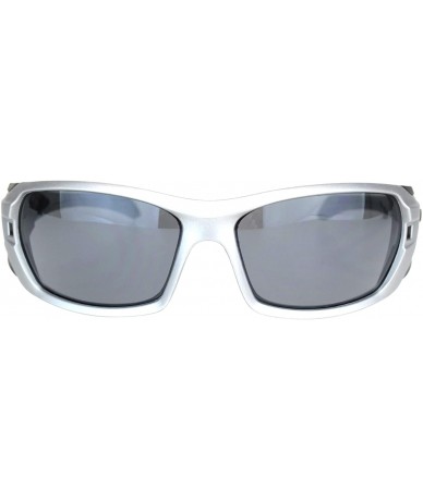 Wrap Sunglasses Mens Wrap Around Oval Rectangular Bikers Shades UV 400 - Silver (Black) - CF194ALA33Z $21.70