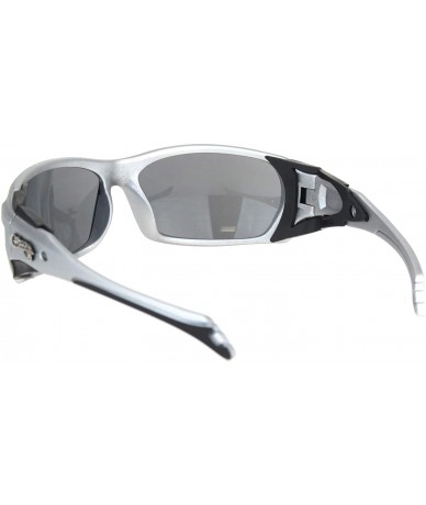 Wrap Sunglasses Mens Wrap Around Oval Rectangular Bikers Shades UV 400 - Silver (Black) - CF194ALA33Z $21.70