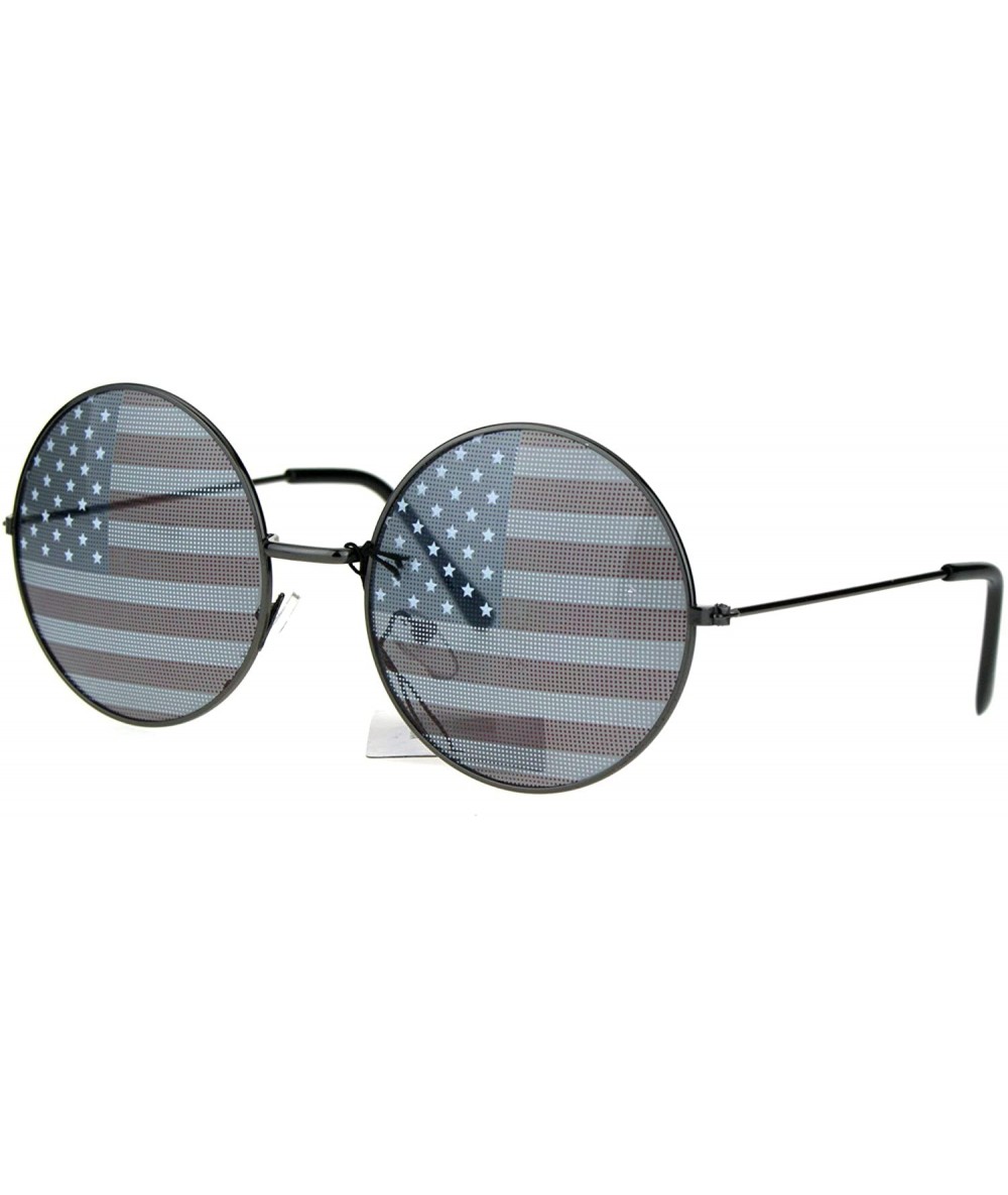 Round USA Flag Print Lens Sunglasses Round Circle Frame America US Flag - Gunmetal - C7189QRCSW3 $18.11