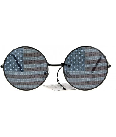 Round USA Flag Print Lens Sunglasses Round Circle Frame America US Flag - Gunmetal - C7189QRCSW3 $18.11