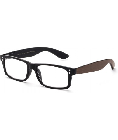 Round "Polit" Squared Modern Design Fashion Clear Lens Glasses - Black/Wood - CK12L9ZOV8N $17.69