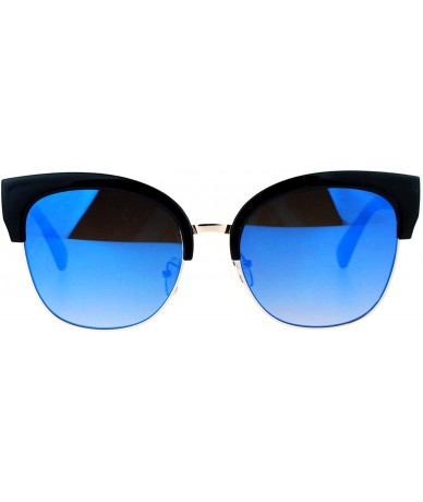 Cat Eye Mirror Lens Half Horn Rim Cat Eye Sunglasses - Black Blue - C012D7IOUBX $19.19