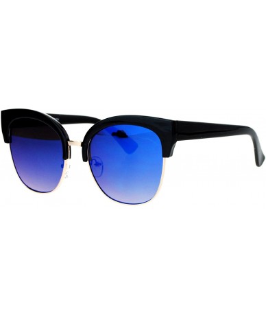 Cat Eye Mirror Lens Half Horn Rim Cat Eye Sunglasses - Black Blue - C012D7IOUBX $19.19