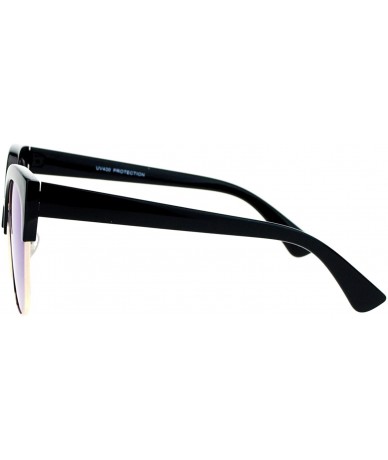 Cat Eye Mirror Lens Half Horn Rim Cat Eye Sunglasses - Black Blue - C012D7IOUBX $19.19