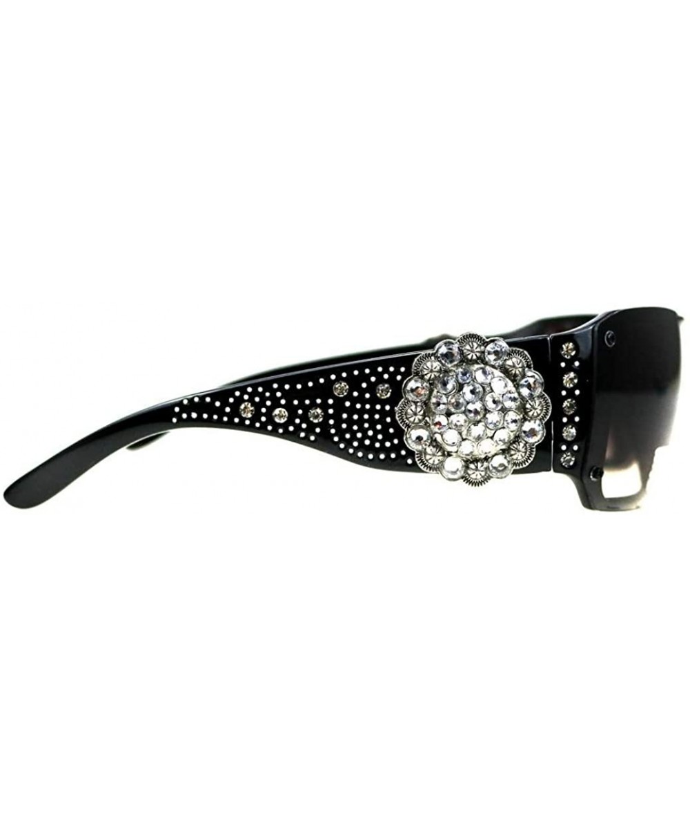 Rectangular Bling Concho Sunglasses Rhinestone Womens Ladies Western Shades Jp - Black - CX195A450XO $50.17