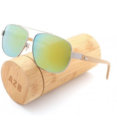 Rectangular Handmade Bamboo Feet Glasses European and American Style Metal Farme sunglasses - Yellow - C718H6Y5UYO $32.28