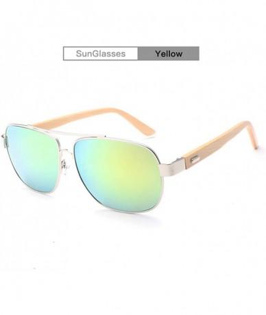 Rectangular Handmade Bamboo Feet Glasses European and American Style Metal Farme sunglasses - Yellow - C718H6Y5UYO $32.28