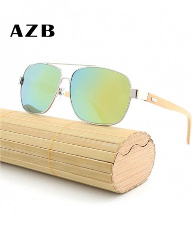 Rectangular Handmade Bamboo Feet Glasses European and American Style Metal Farme sunglasses - Yellow - C718H6Y5UYO $32.28