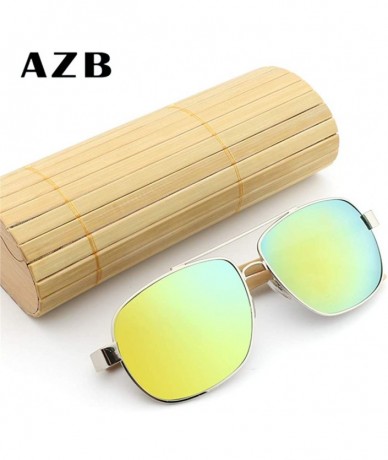 Rectangular Handmade Bamboo Feet Glasses European and American Style Metal Farme sunglasses - Yellow - C718H6Y5UYO $32.28