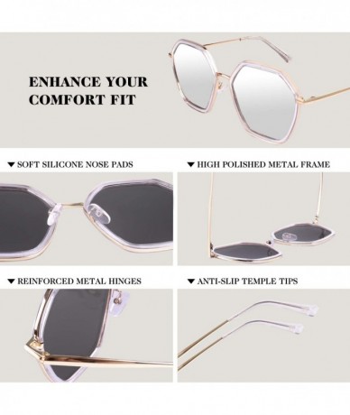 Square Hexagon Inspired Brand Designer Oversized Polarized Sunglasses for Women-FZ24 - Transparent Frame/Silver Lens - CY18TG...