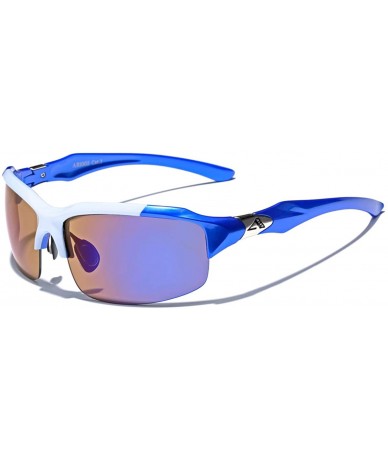 Sport Half Frame Men's Sport Sunglasses Blue Color Mirror Lens - White - Blue - CE1252DADFR $19.37