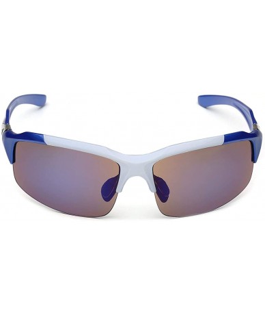 Sport Half Frame Men's Sport Sunglasses Blue Color Mirror Lens - White - Blue - CE1252DADFR $19.37