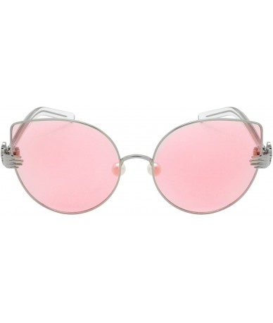 Oversized Vintage Style Cat Eye Sunnies with Flat Mirrored Lens 3137-FLRV - Silver - C7182M27H68 $19.01